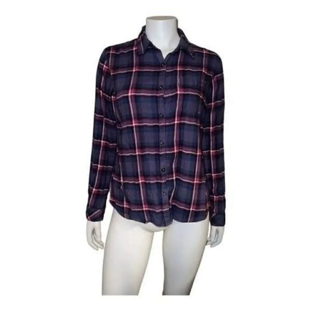 Dickies Womens Long Sleeve Flannel Shirt Button Down Cotton Purple Plaid Medium